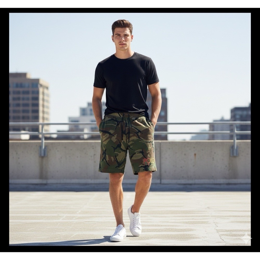 Polo Ralph Lauren Camo Shorts Men SP‎ Drawstring Military Casual Polo 1992